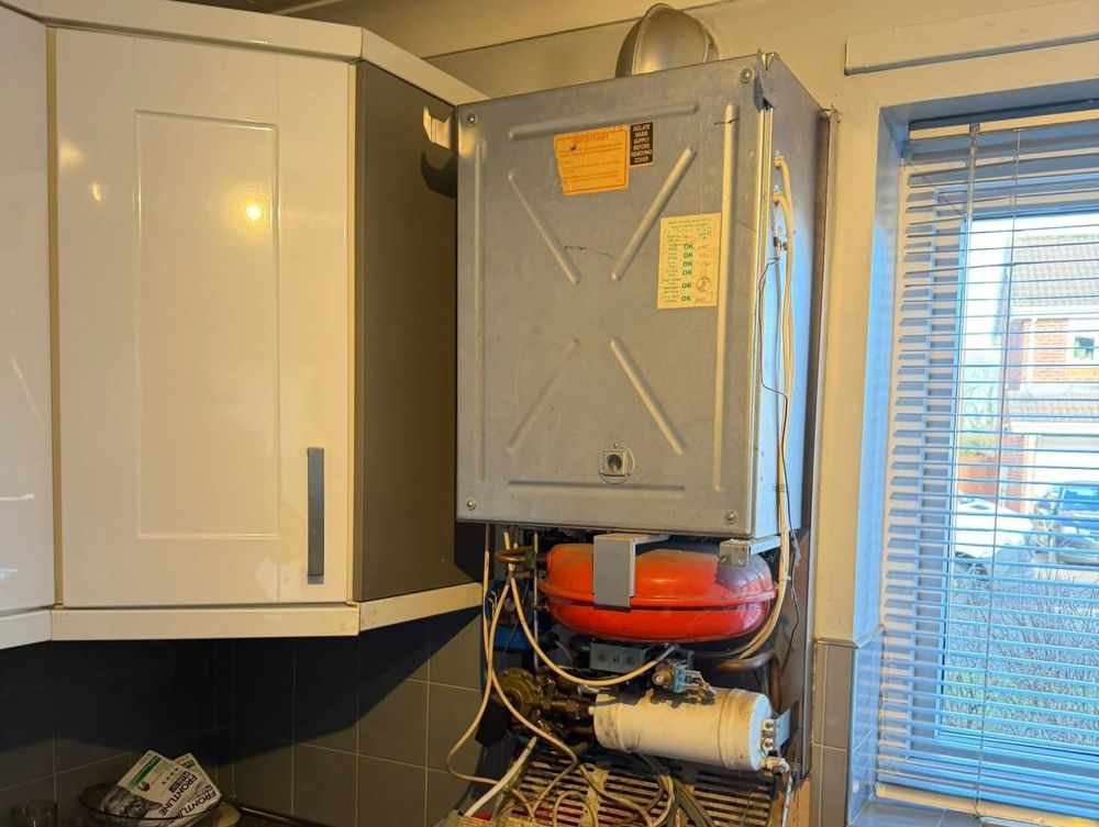 Boiler repair with casing removed, Yeovil BA4
